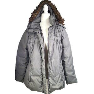 Nine West Army Olive Green Puffer Fur Detachable Hood Down Feather Parka Jacket
